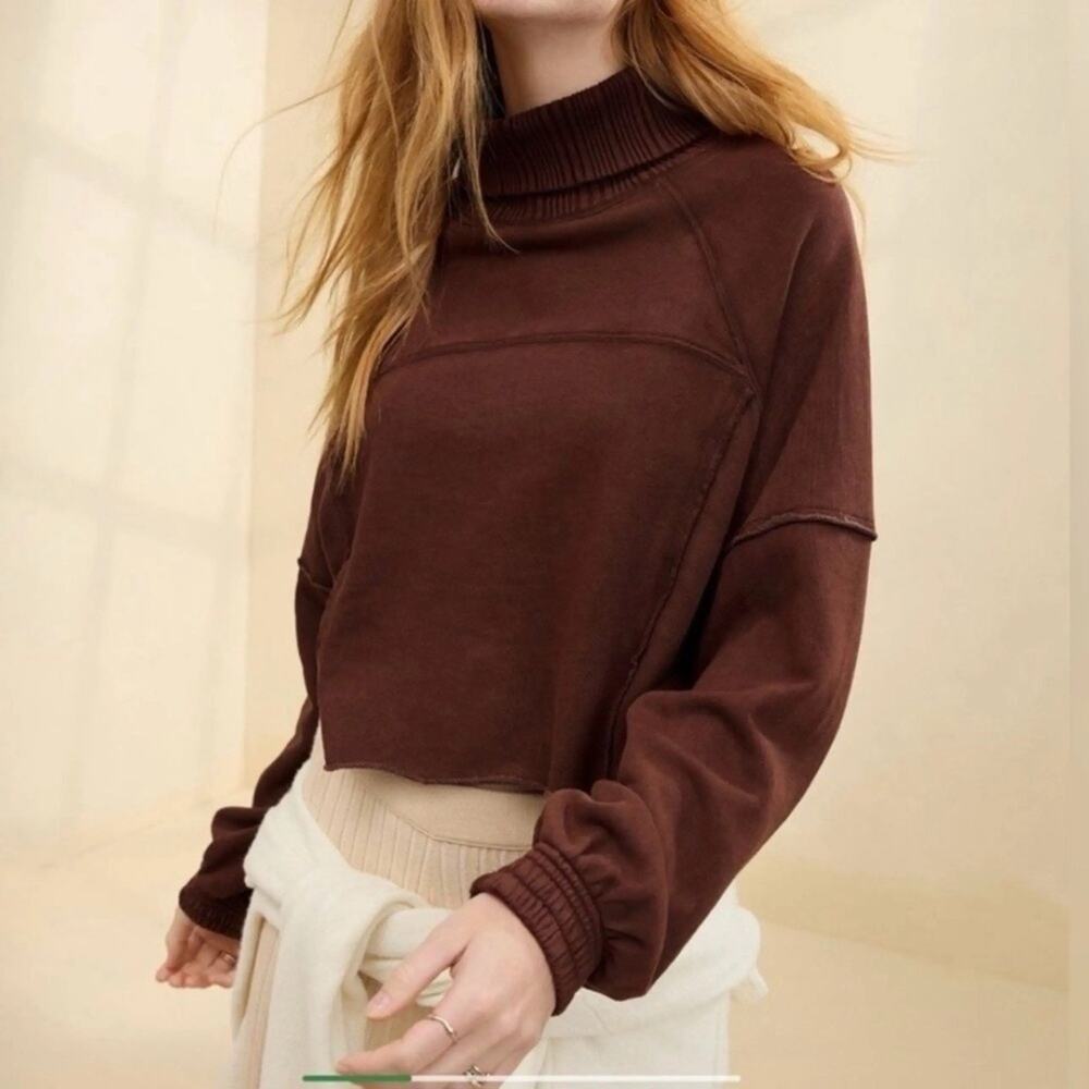 Aerie New Heights Turtleneck Brown Cropped Sweater Size Medium M